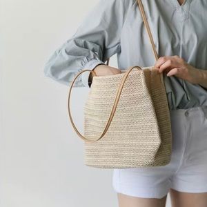 Trendy Woven Straw Bag, Casual Summer Beach Bag, Bucket Bag Rattan NEW 🤩